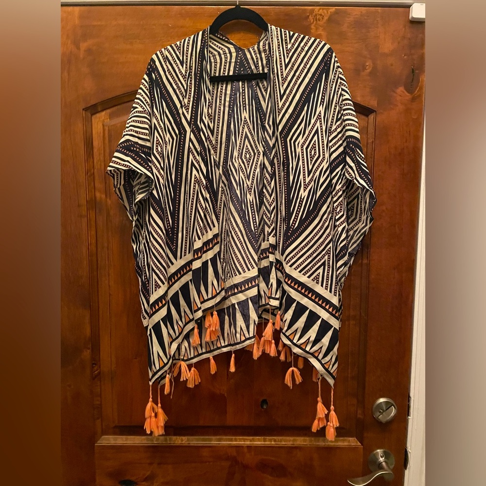 Navy and coral kimono/bathing suit coverup